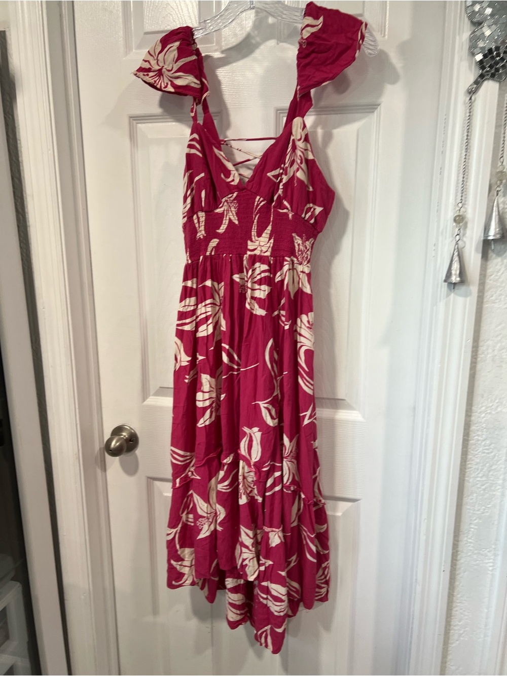 Nostalgia Fuchsia Floral Maxi Dress with Cream Print